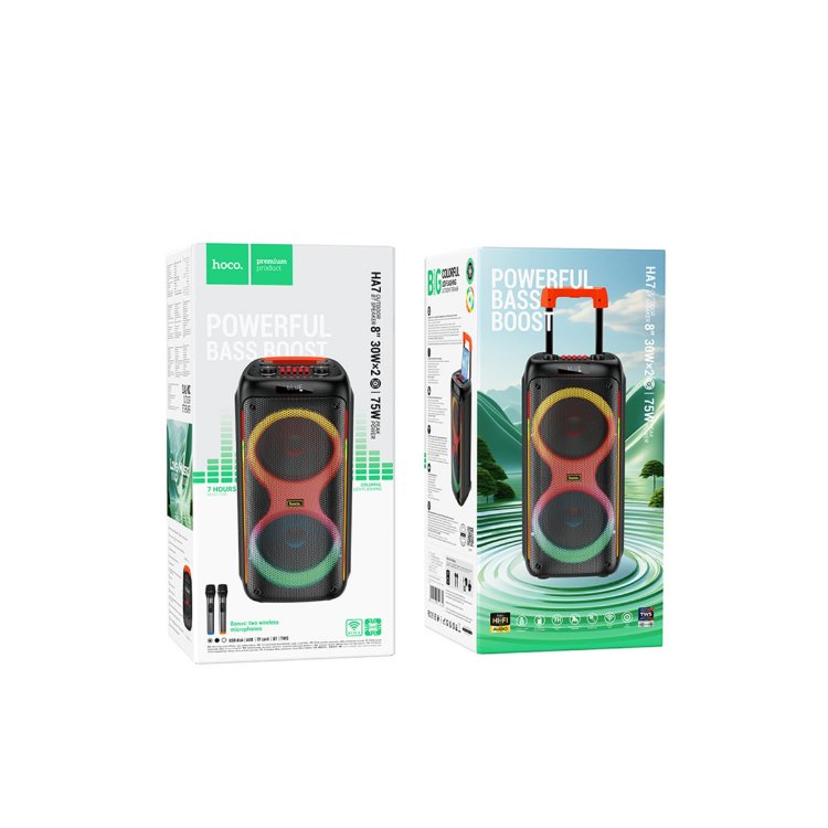 Hoco. HA7 Leader 30W Bluetooth 5.0 Destekli 2 Karaoke Mikrofonlu RGB LED Işıklı Taşınabilir