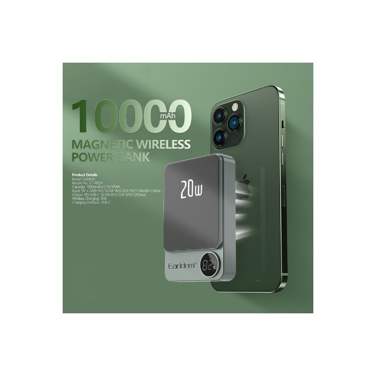 Earldom PD24 10.000 mAh 20W Kablosuz Şarjlı PD Hızlı Şarj Mini Powerbank