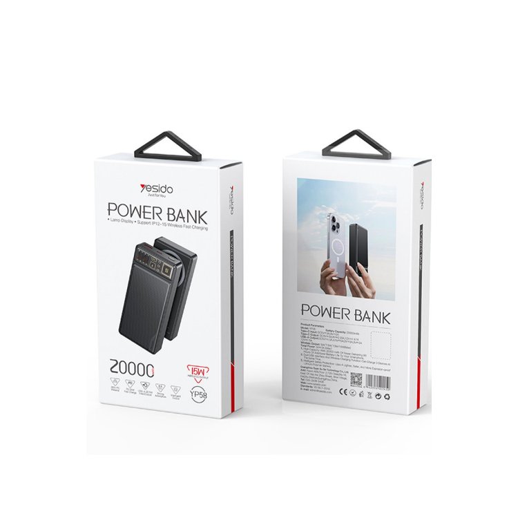 Yesido YP58 20.000 mAh Led Şarj Göstergeli 22.5W USB3.0 ve 20W Type-C Çıkışlı 15W Kablosuz