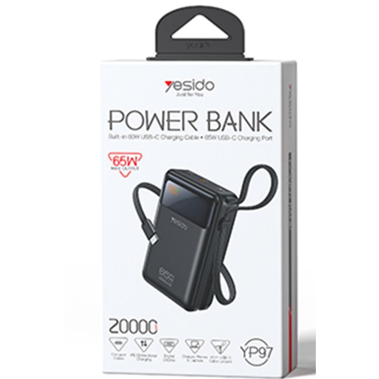 Yesido YP97 Dijital Göstergeli 20.000 mAh 65W Hızlı Şarj Destekli  Powerbank 