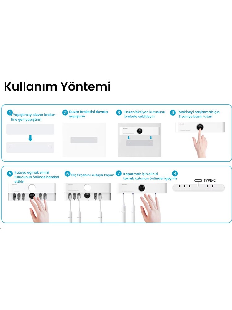 Pluzz Tam Otomatik Şarj Edilebilir Diş Fırçası Tutacağı ve Sensörlü Uv Sterilizatör