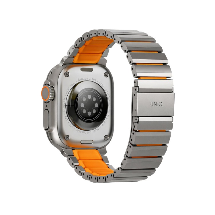 Uniq Apple Watch Ultra 49mm Strova Flex Steel Kordon - Gümüş-Turuncu