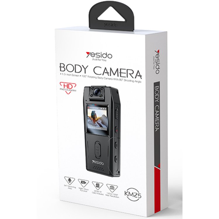 Yesido KM25 1.3inch Ekranlı 180 Derece Dönebilen 1080P Vücut Kamerası