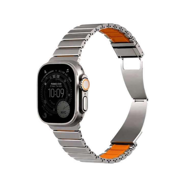 Uniq Apple Watch Ultra 49mm Strova Flex Steel Kordon - Gümüş-Turuncu