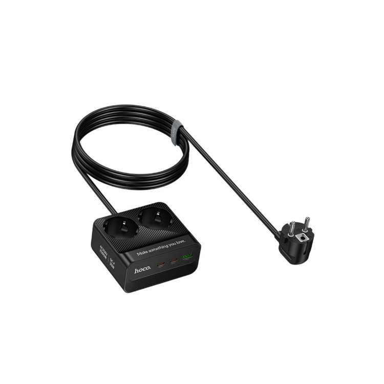 Hoco. AC27 Descanso 5in1 2M 2500W Priz Dönüştürücü - Siyah