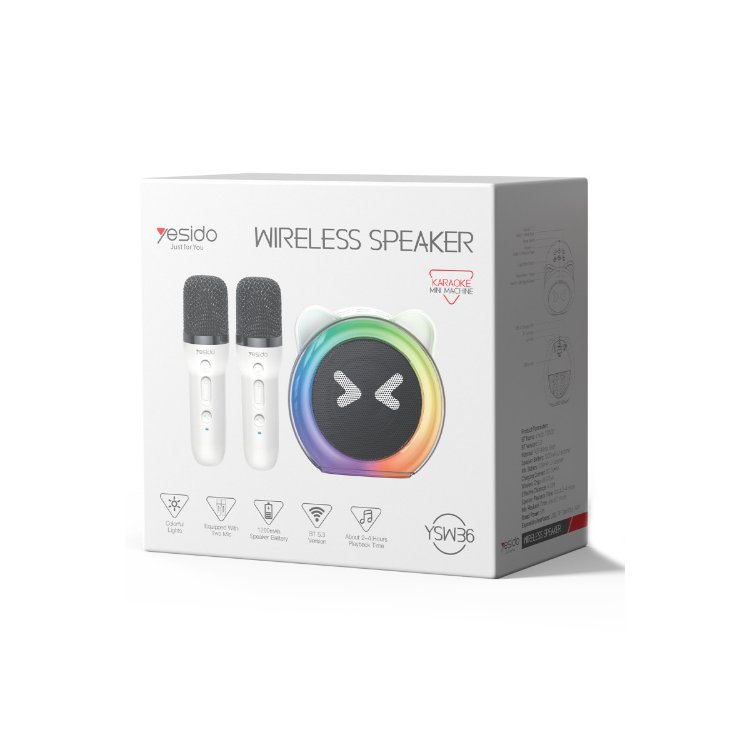 Yesido YSW36 2 Adet Karaoke Mikrofonlu BT 5.3 RGB Kablosuz Hoparlör