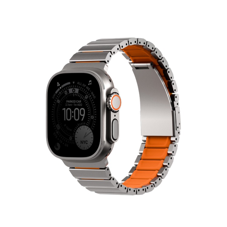 Uniq Apple Watch Ultra 49mm Strova Flex Steel Kordon - Gümüş-Turuncu