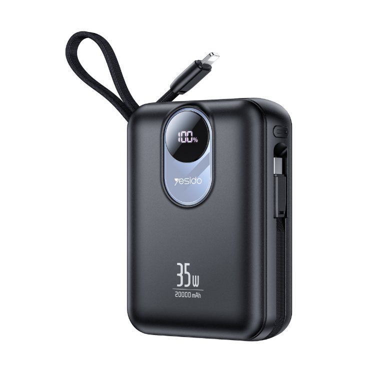Yesido YP94 Dijital Göstergeli 20.000 mAh 35W Hızlı Şarj Destekli Çift Kablolu Powerbank