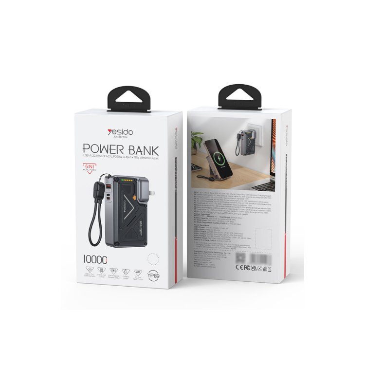 Yesido YP89 Akım Korumalı Stantlı 10.000 mAh 5in1 22.5W PD ve 15W Kablosuz  Powerbank