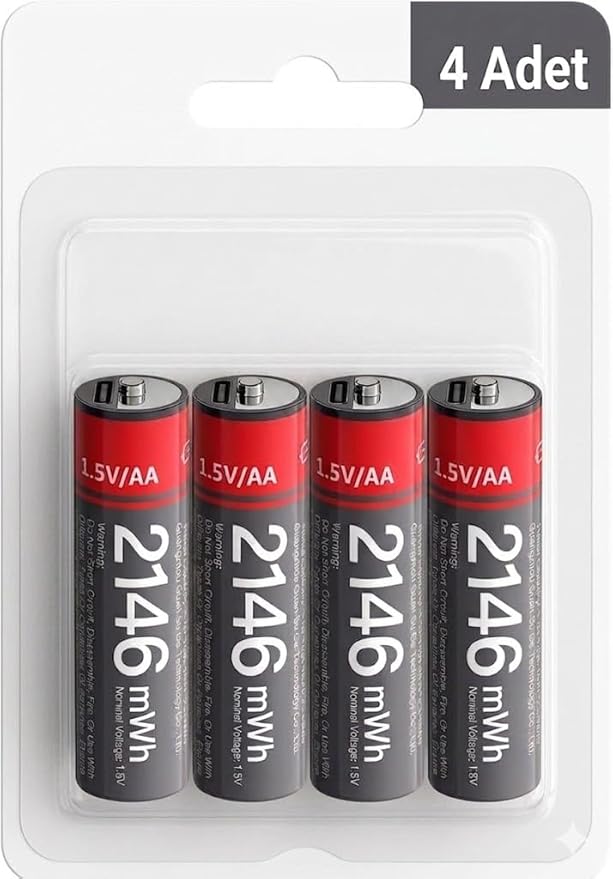 Yesido YP88 4 Adet Şarj Edilebilir Yüksek Verimli 1430 mAh 1.5V AA Pil - Siyah