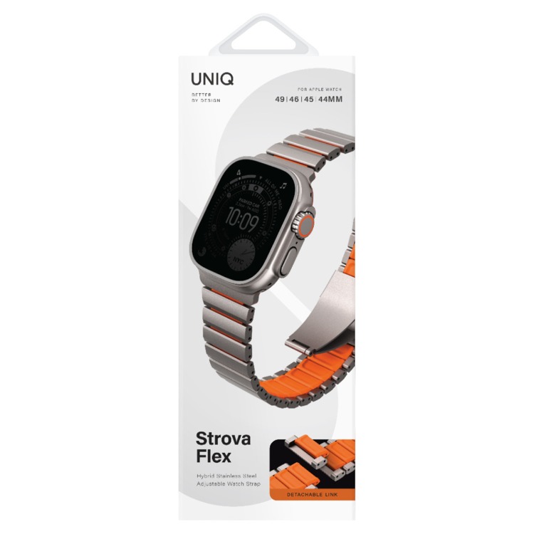 Uniq Apple Watch Ultra 49mm Strova Flex Steel Kordon - Gümüş-Turuncu