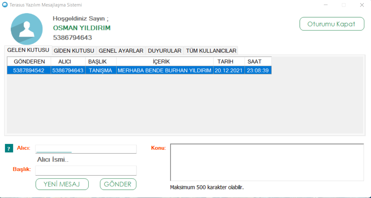 C# MESAJLAŞMA SİSTEMİ YAZILIMI