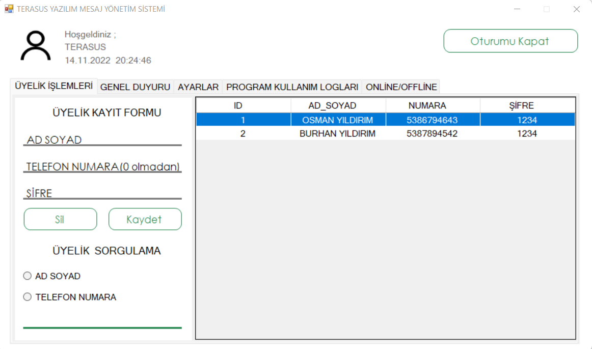 C# MESAJLAŞMA SİSTEMİ YAZILIMI