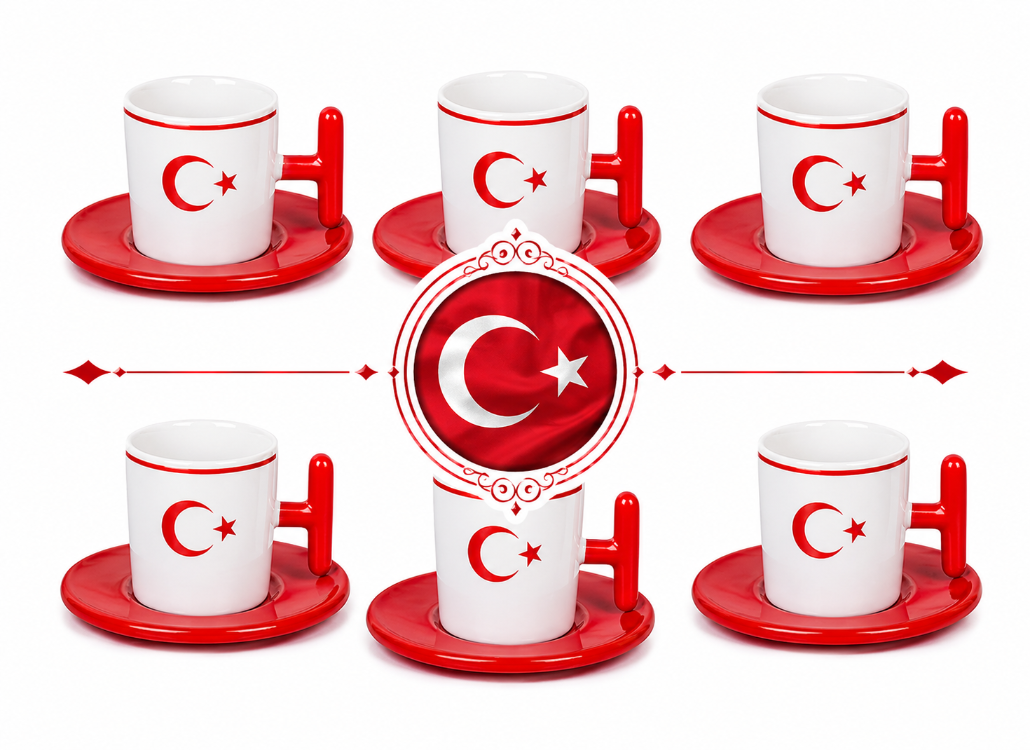 6’lı Türk Bayraklı Kahve Fincanı Seti