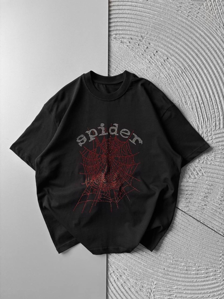 Spider taşlı tshirt-siyah 