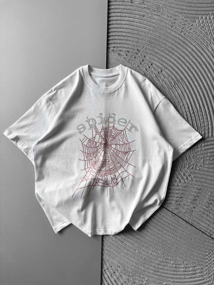Spider taşlı tshirt-beyaz