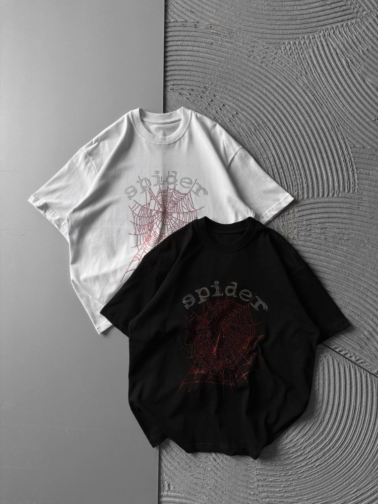 Spider taşlı tshirt-beyaz