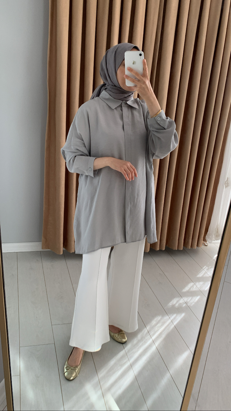 Nuss Basic Tencel Gri Gömlek