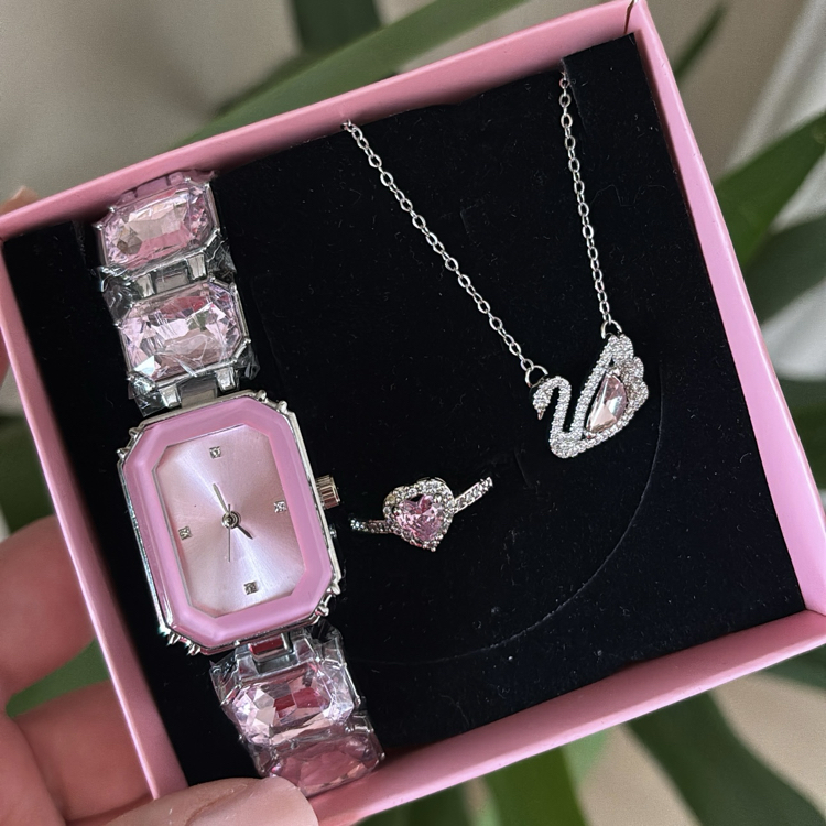 Silver Pink Swan Set