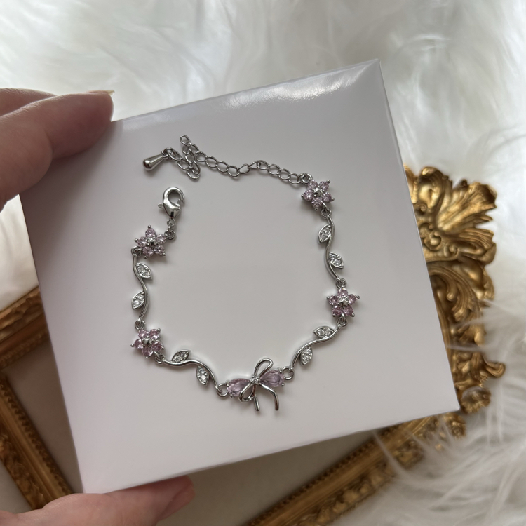 Silver Pink Coquette Bileklik