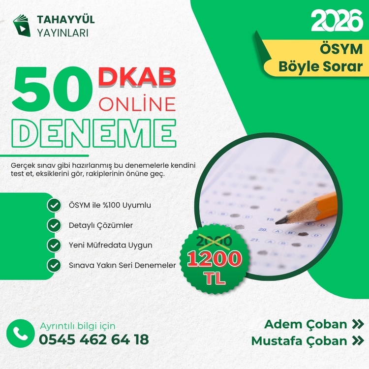 DİKAB ONLİNE 50 DENEME TAHAYYÜL YAYINLARI