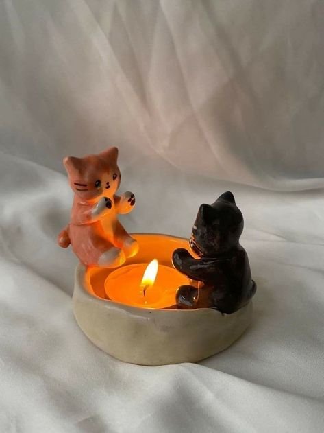 ÖN SİPARİŞ Çift kedi seramik mumluk
