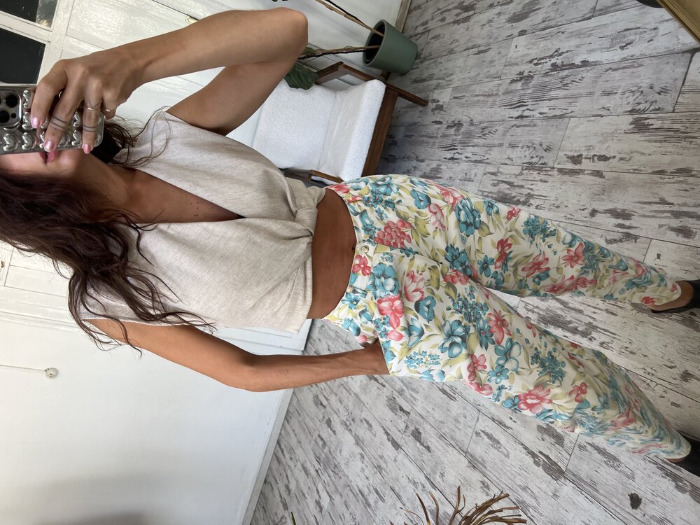 %100 Cotton Denim Dokuma Floral Harlem Pantolon