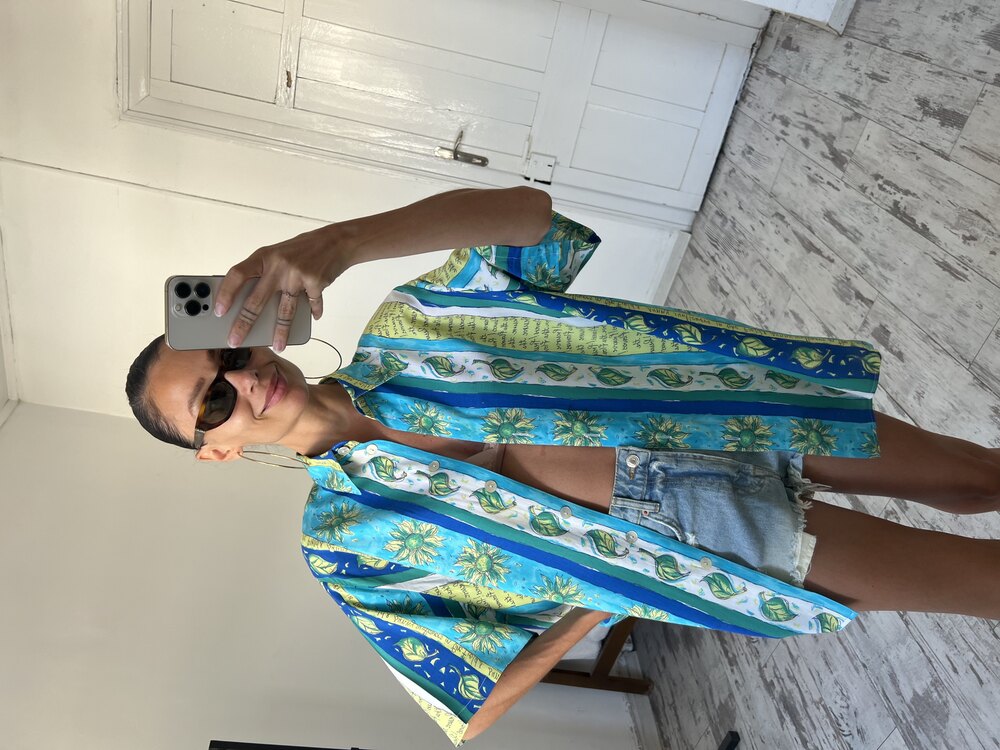 Ay Çiçeği Detalı Alman %100 Viscose Kimono Gömlek