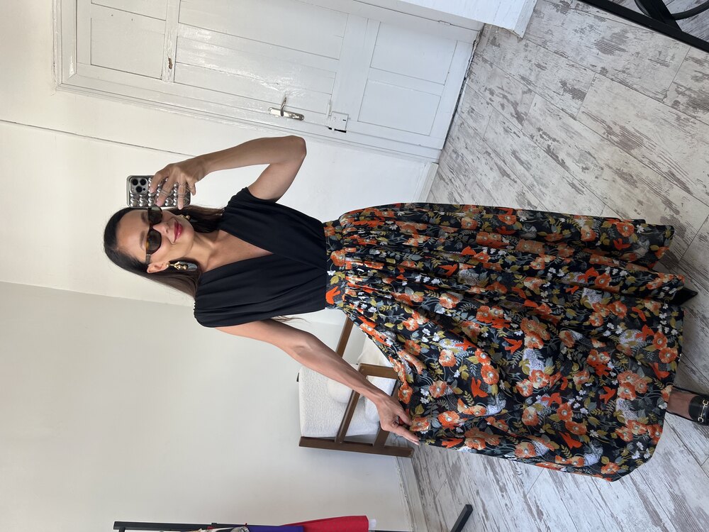 70s Dönem Floral Print Maxi Boy Premium Etek