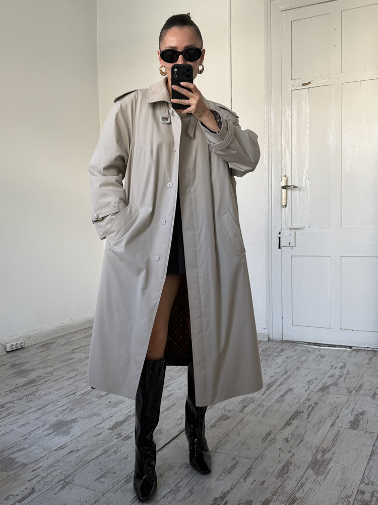 Alman Üretim İçi Dolgulu 3 Mevsim Maxi Trenchcoat