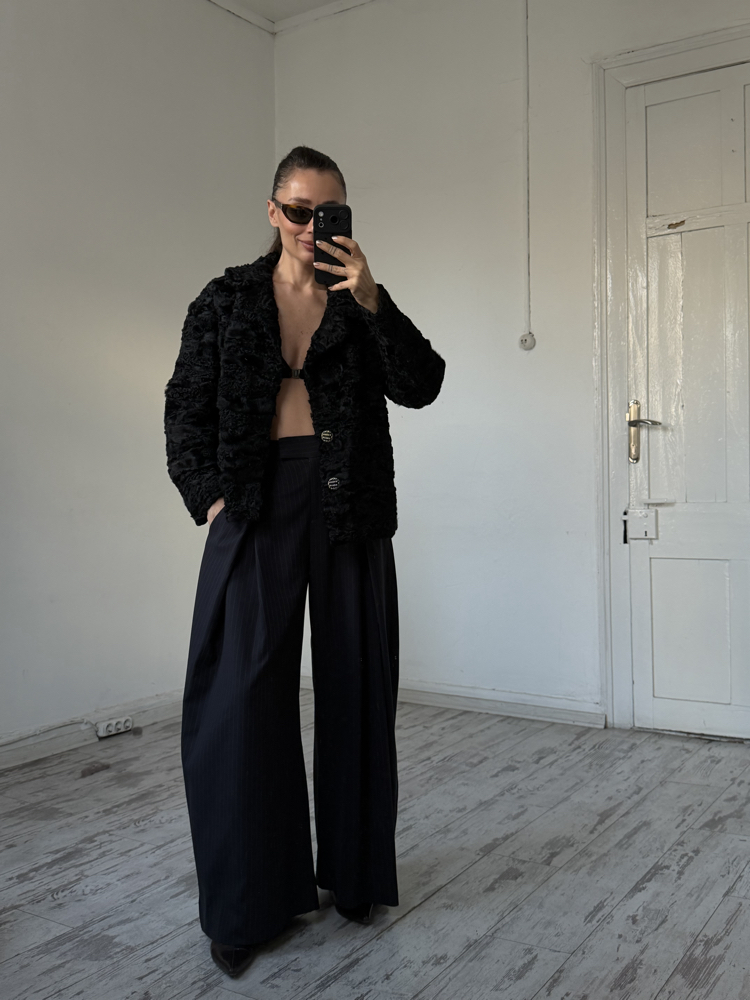 Custom Made %100 Orjinal Astragan Kürk Crop Ceket