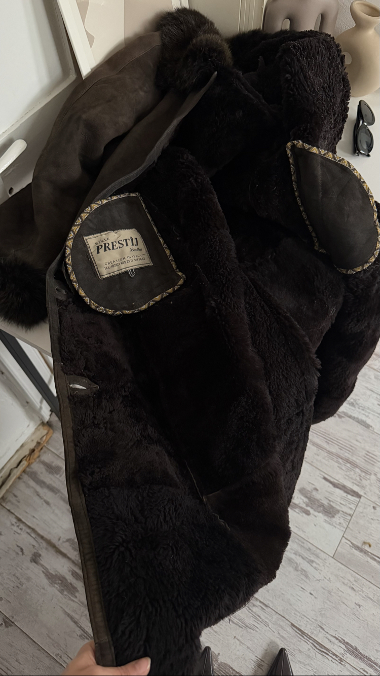 Stille Prestij Leather İtalyan Orjinal Süet Shearling Kaplama Nappa Maxi Kaban