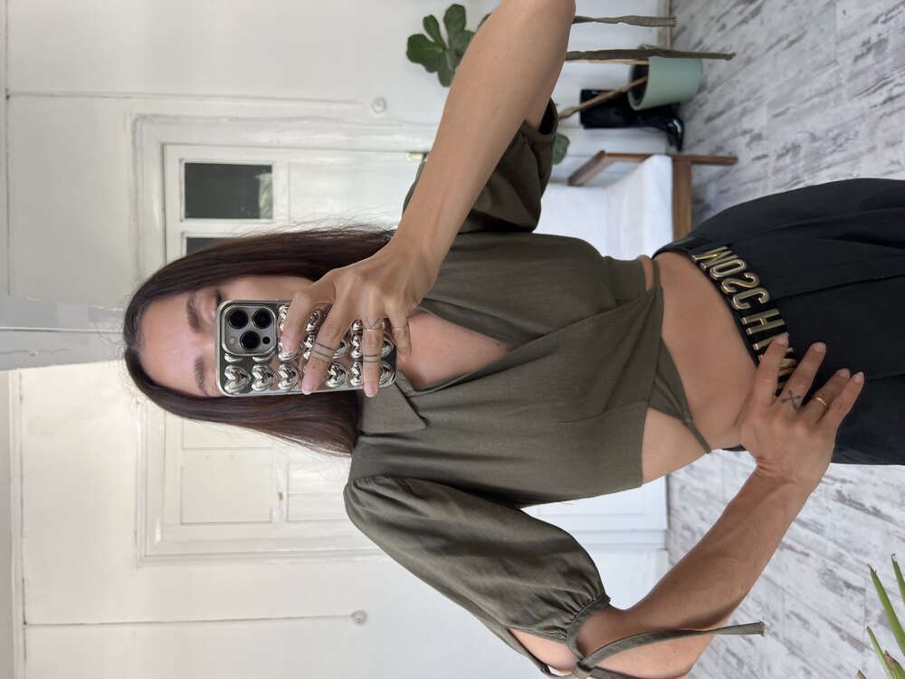 %100 Cotton Keten Görünümlü Crop Bağlamalı Bluz
