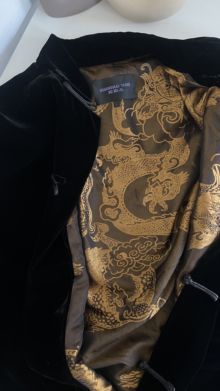 Shanghai Tang %100 İpek Dokuma ve Kadife Çift Taraflı Giyilebilir Exclusive Seri Maxi Ceket