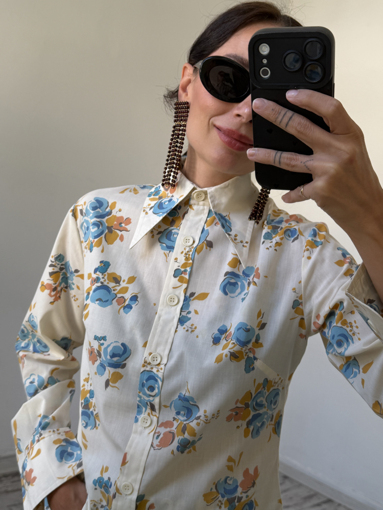 Orjinal 70s Dönem Cotton Blend Sovyet Yaka Gömlek