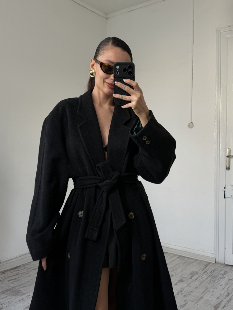 Ponte Royal %70 Merinos %10 Kaşmir İtalyan Exclusive Kuşaklı Kaşe Kaban