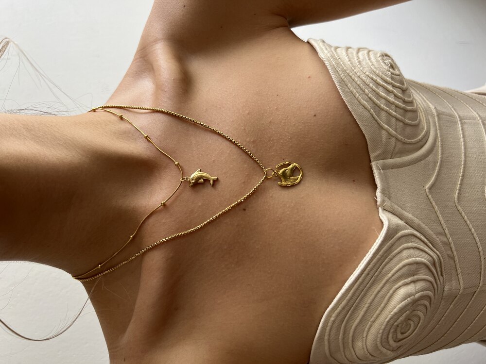 Golden Dolphin 18k Altın Kaplama Premium Çelik Kolye