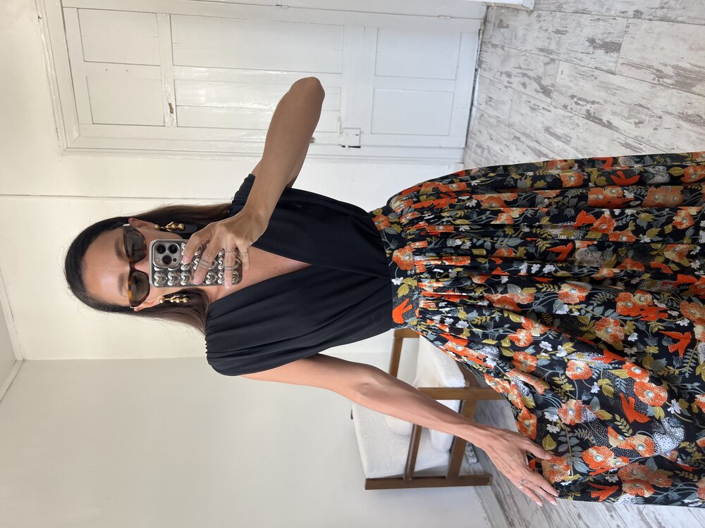 70s Dönem Floral Print Maxi Boy Premium Etek