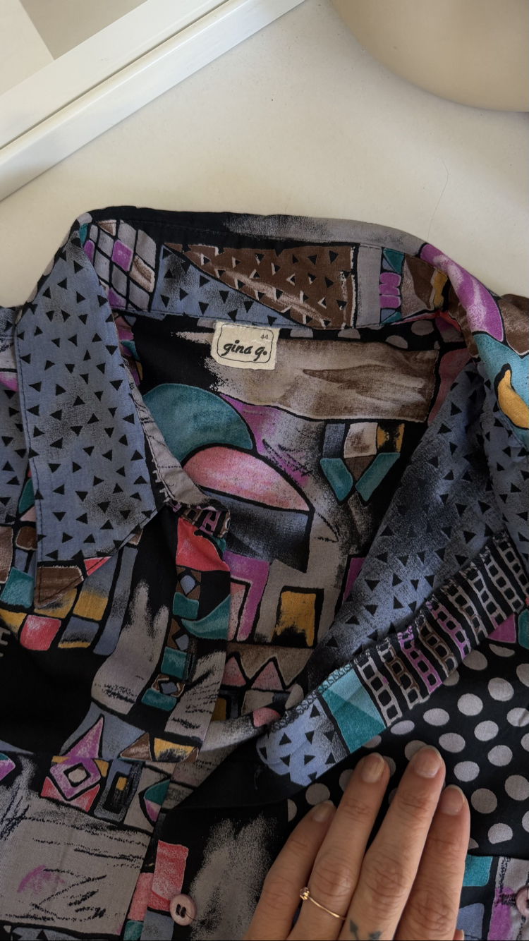 Gina G Fransız Viscose Ev ve Ağaç Figürlü Kimono Gömlek