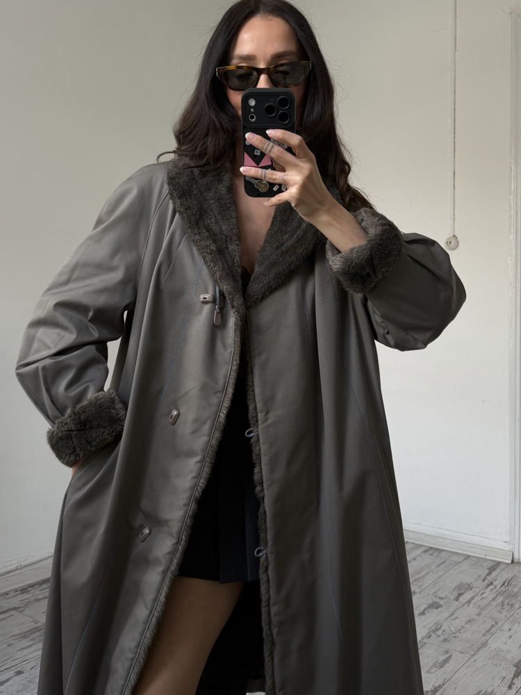 Your Sixth Sense Germany Suni Kürk Detaylı Maxi Trenchcoat