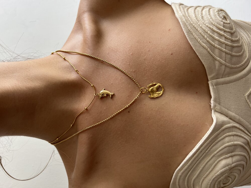 Golden Dolphin 18k Altın Kaplama Premium Çelik Kolye