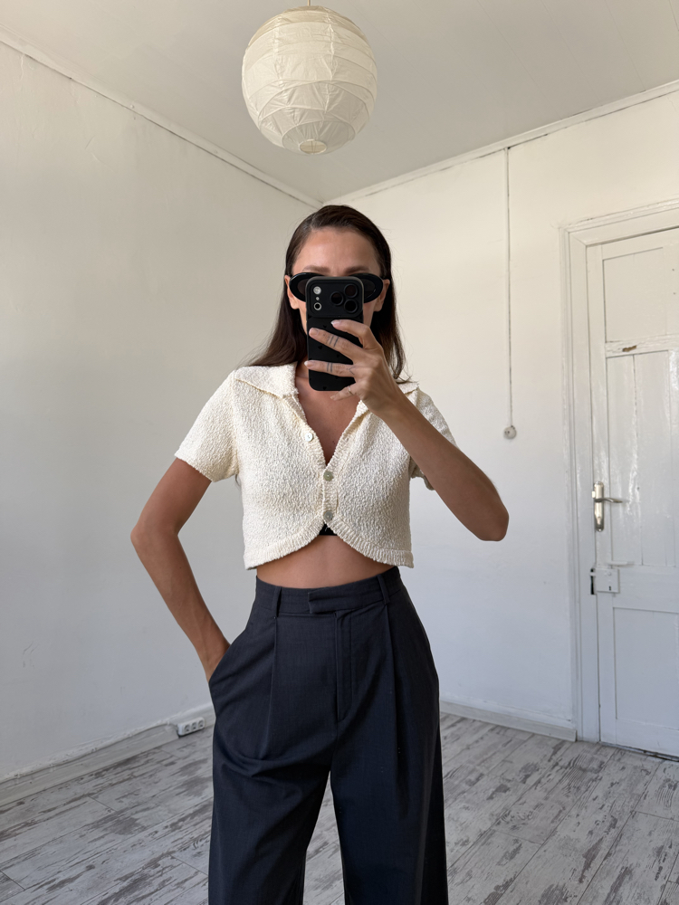 %100 Cotton Exclusive Dokuma Crop Vintage Top
