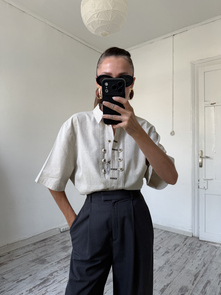 Landhaus Avustria Bavarian Keten Dokulu %80 Cotton Gömlek