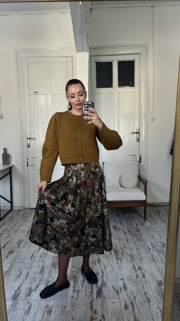 Sandra Seebeck Tasarımcı İmzalı Dökümlü Astarlı Midi Etek