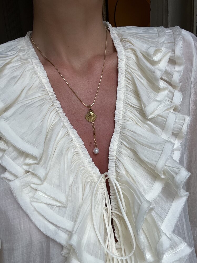 Pearl and Sea Shell 18k Çelik Üzeri Altın Kaplama Kararmaz Kolye