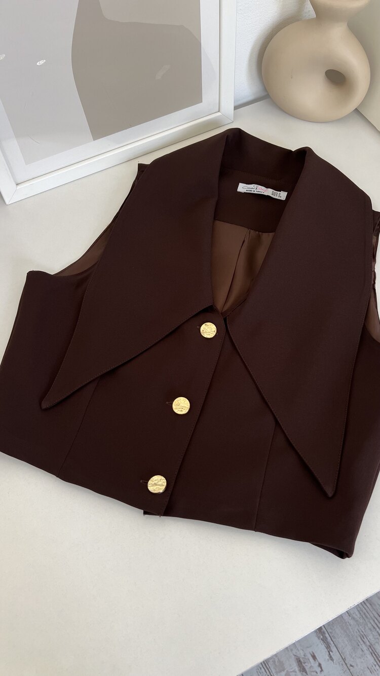 Premium Kalıp ve Kumaş Maxi Yaka Crop Yelek