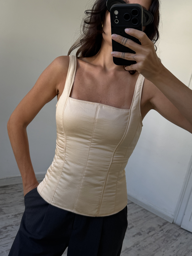 %100 İpek Yumuşak Tafta Kapitone Premium Korse Bluz