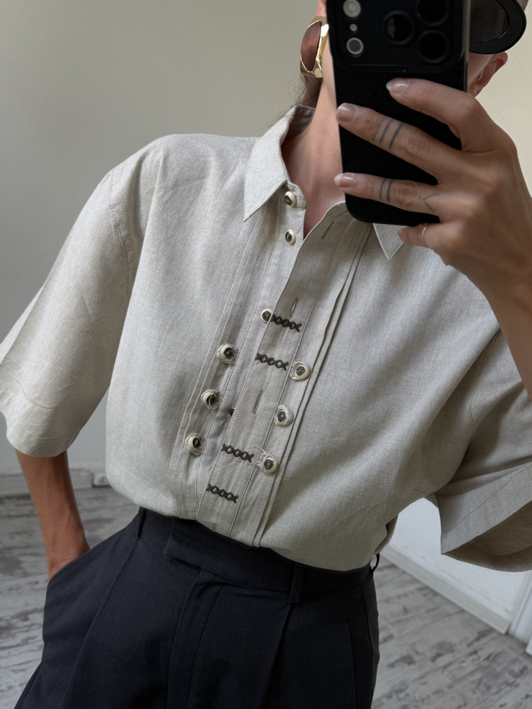 Landhaus Avustria Bavarian Keten Dokulu %80 Cotton Gömlek