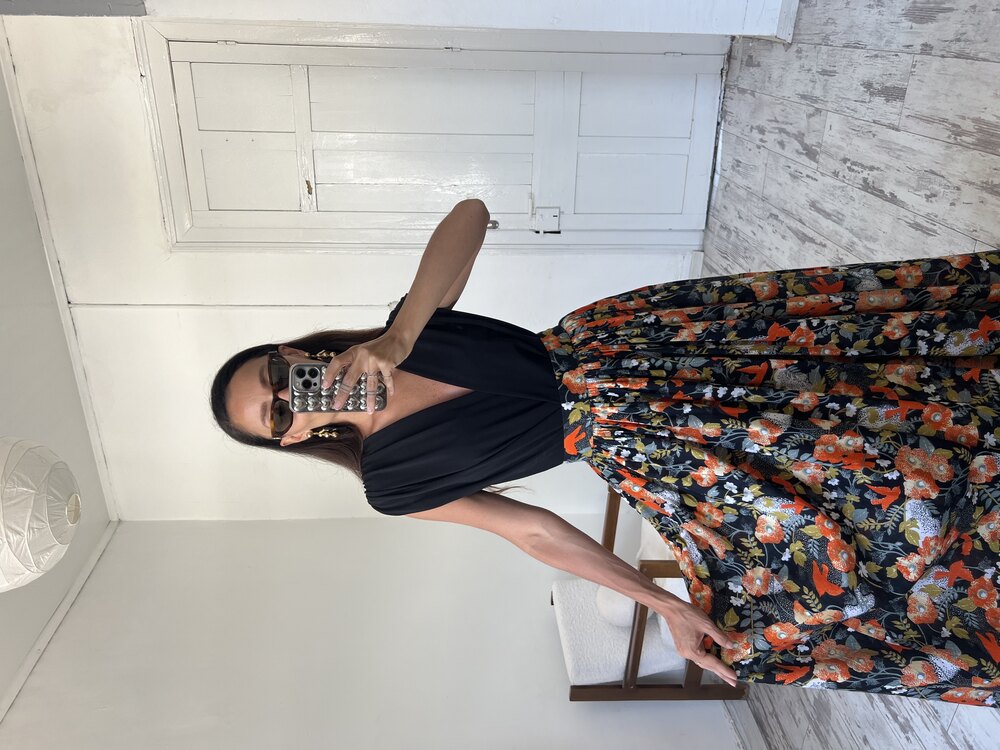 70s Dönem Floral Print Maxi Boy Premium Etek