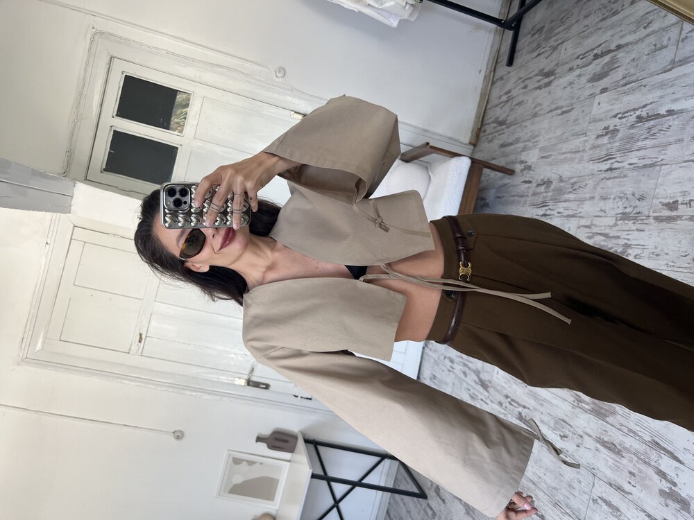 %100 Cotton Bağlama Detaylı Crop Bluz